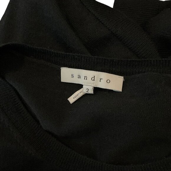 Sandro Paris Merino Wool Sweater Black Size 2 / S Silk Details Zipper Pullover - Picture 11 of 13